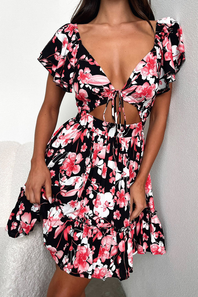 Arielle Dress - Black/Pink Floral