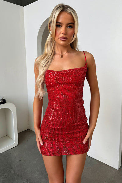 Linden Sequin Mini Dress - Red
