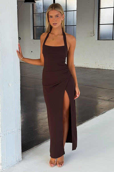Madeleine Halter Maxi Dress - Brown