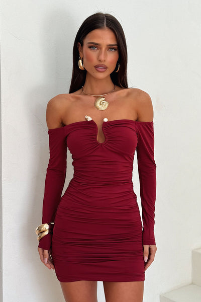 Sabine Long Sleeve Mini Dress - Burgundy