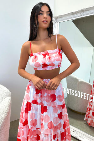 Selina Crop - Red / White Print