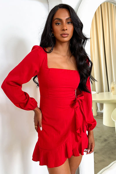 Silvana Long Sleeve Wrap Mini Dress - Red